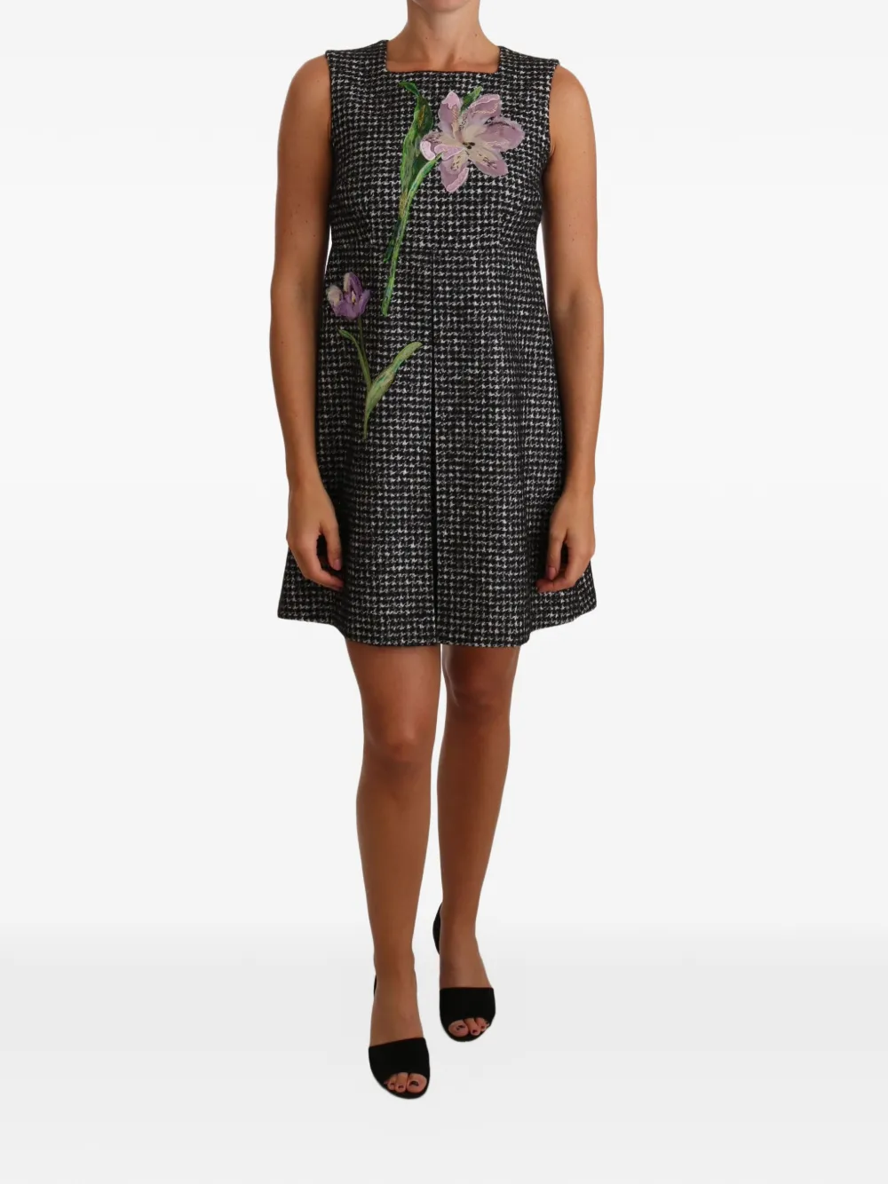 Dolce & Gabbana Abito corto con applicazione a fiori - Nero