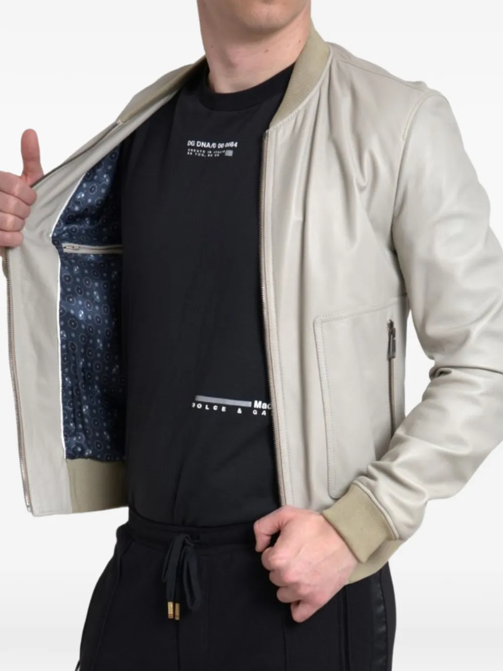 Dolce & Gabbana Leren bomberjack Grijs
