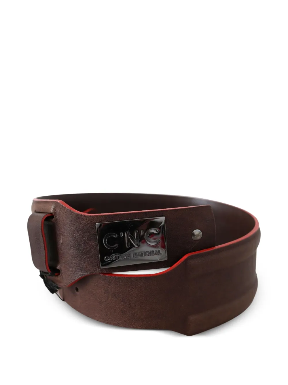 Costume National Leren riem met logoprint Bruin