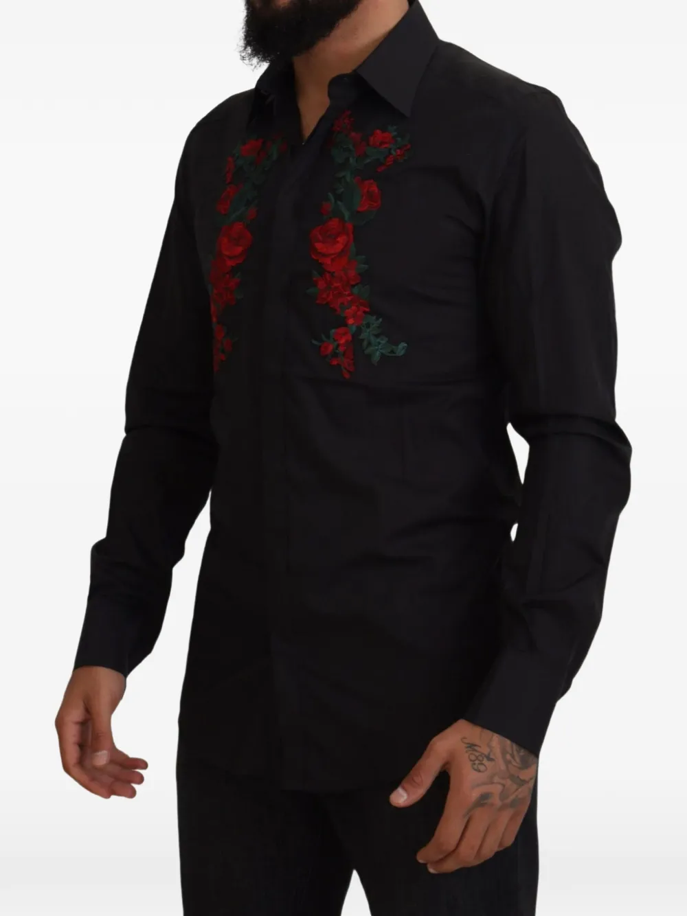 Dolce & Gabbana Overhemd met geborduurde bloemen Zwart