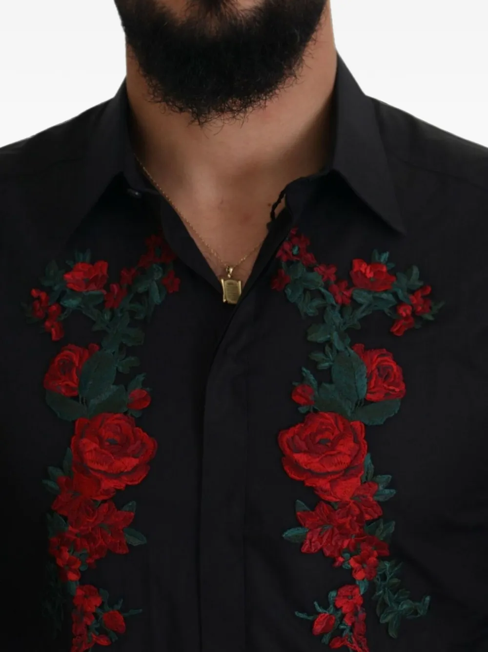 Dolce & Gabbana Overhemd met geborduurde bloemen Zwart