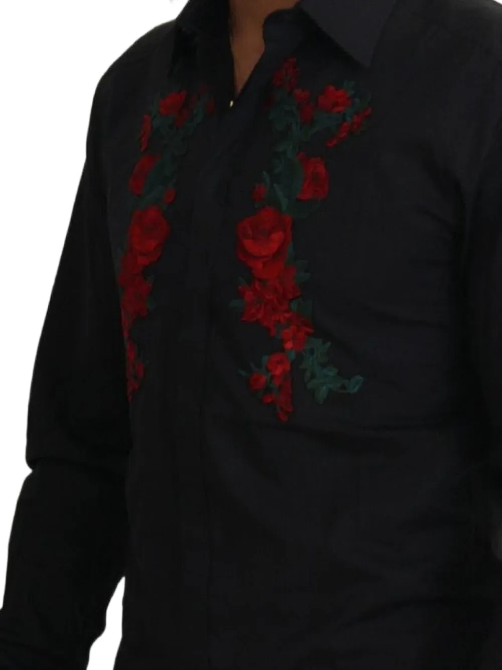 Dolce & Gabbana Overhemd met geborduurde bloemen Zwart