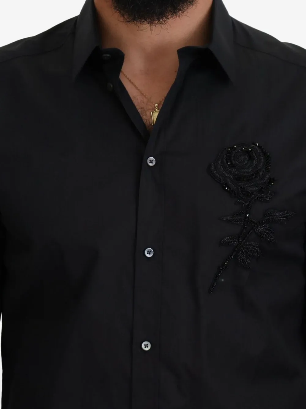 Dolce & Gabbana Slim-fit overhemd met geborduurde roos Zwart