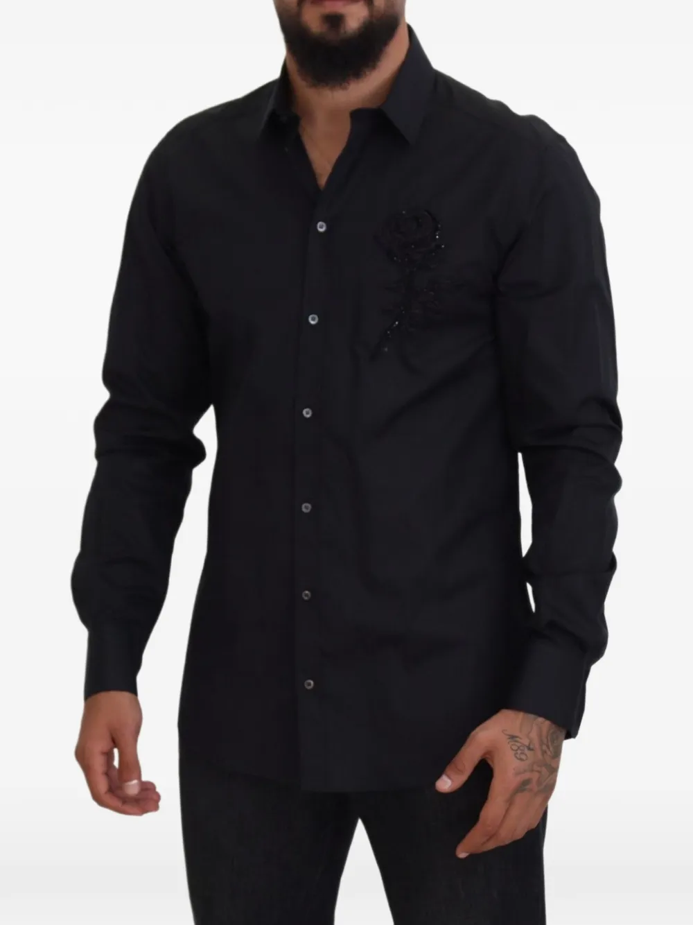 Dolce & Gabbana Slim-fit overhemd met geborduurde roos Zwart