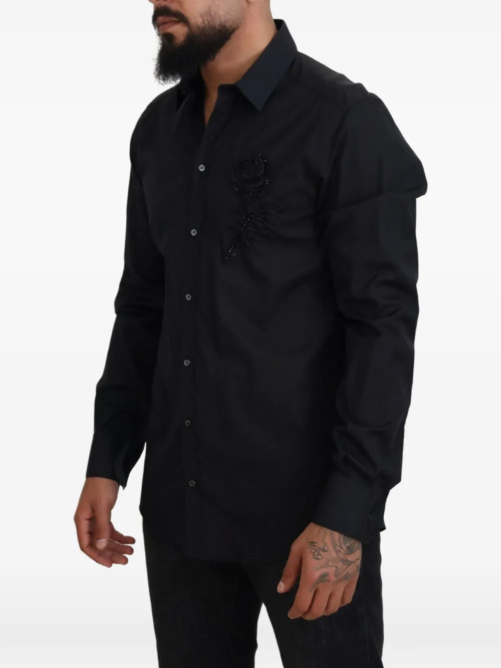 Dolce & Gabbana Slim-fit overhemd met geborduurde roos Zwart