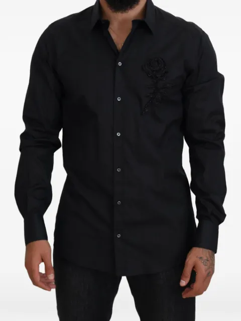 Dolce & Gabbana rose-embroidered slim-fit shirt