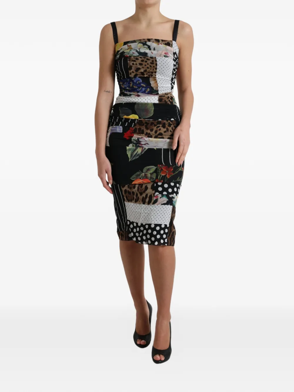 Dolce & Gabbana Abito midi con design patchwork - Nero