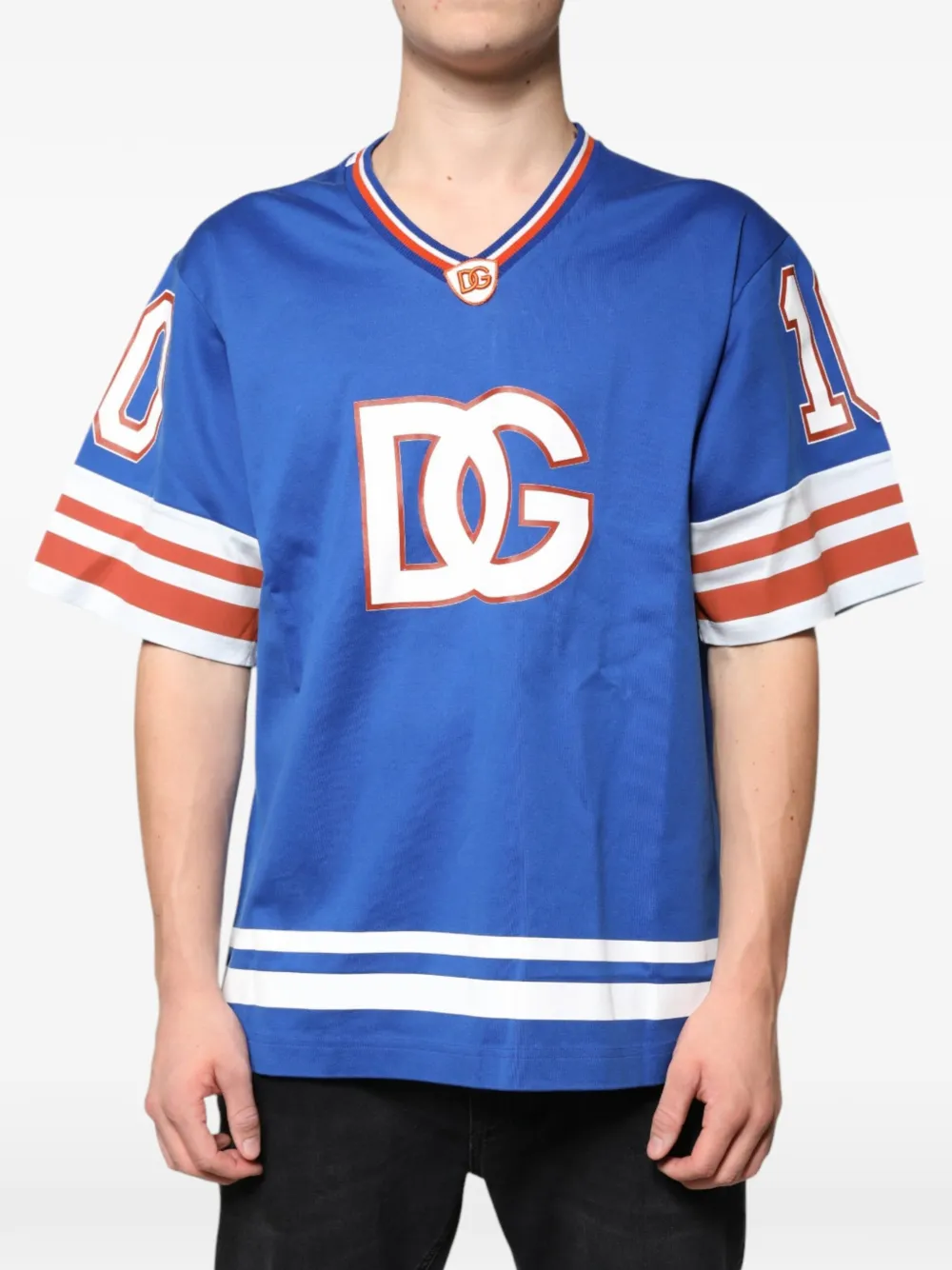 Dolce & Gabbana T-shirt con scollo a V e logo - Blu