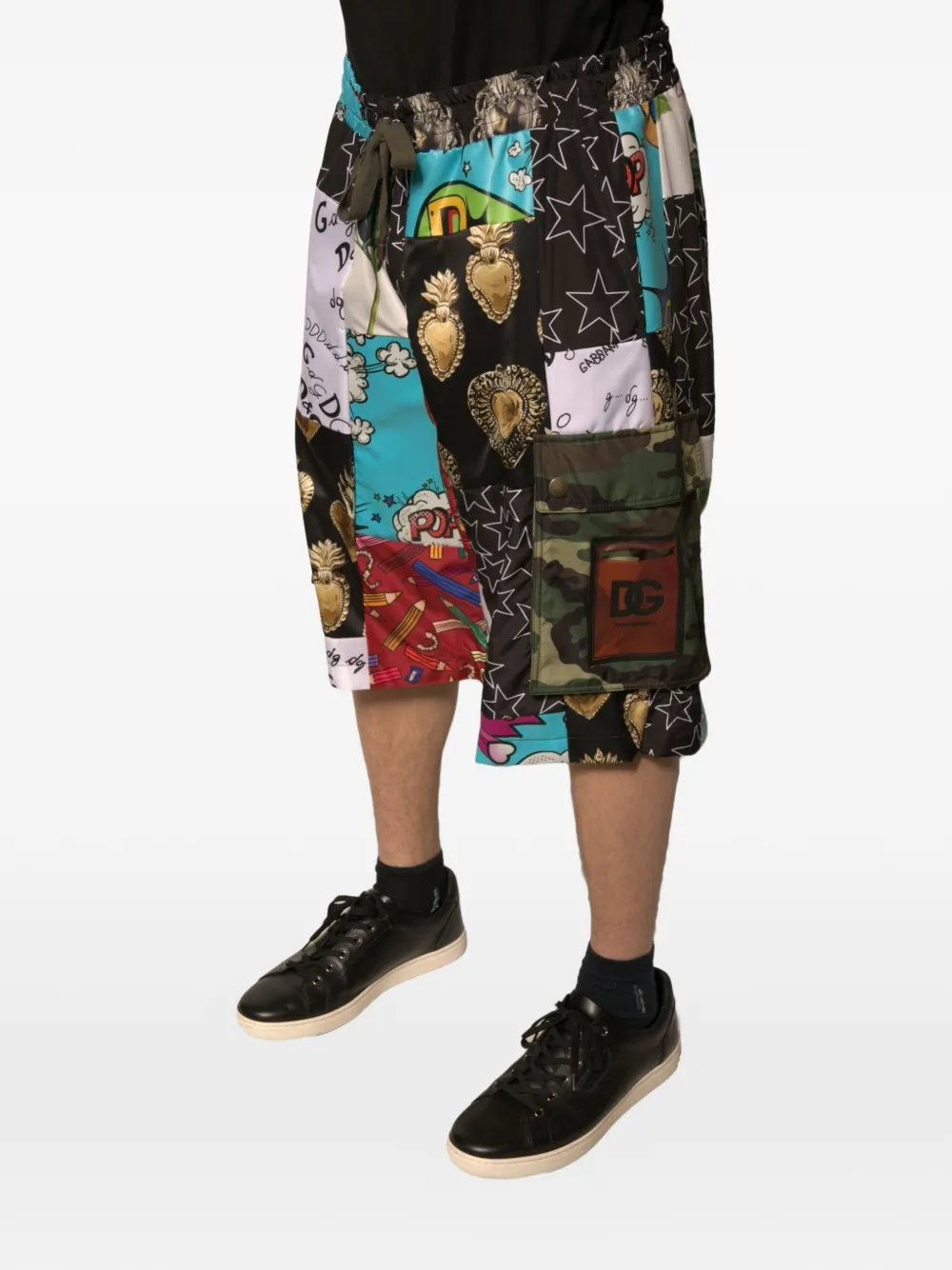 Dolce & Gabbana Cargo shorts met DG-logo en patchwork Zwart