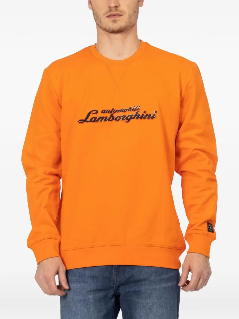 Automobili Lamborghini Felpa girocollo con logo ricamato - Arancione