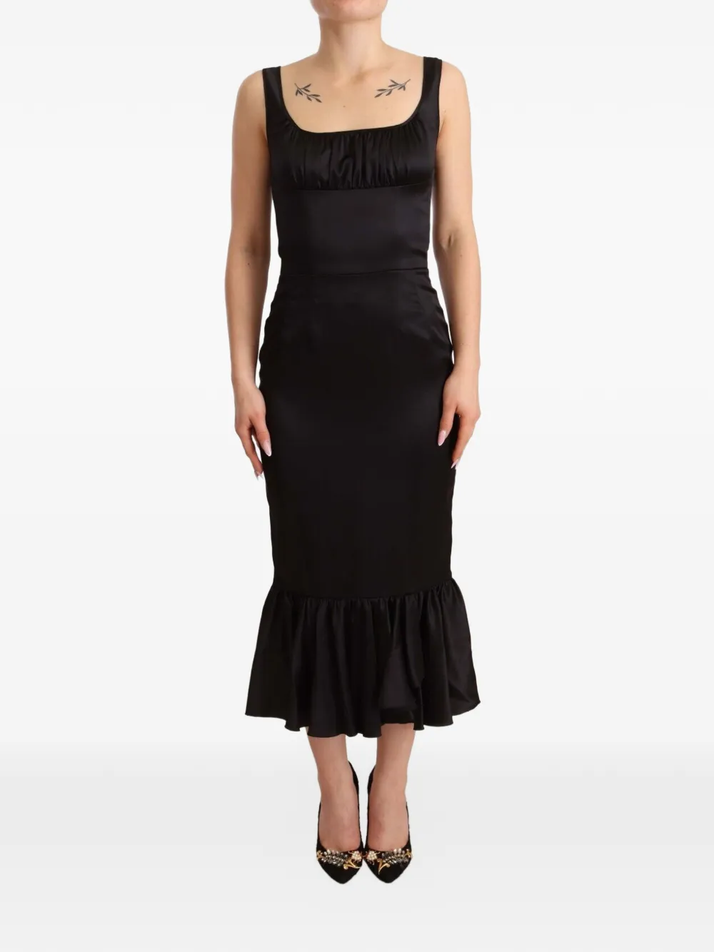 Dolce & Gabbana Abito midi smanicato con ruches - Nero