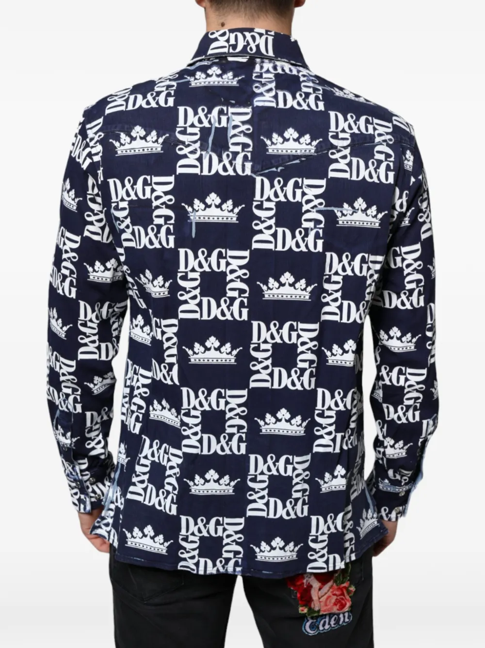 Dolce & Gabbana Crown logoprint denim blouse Blauw
