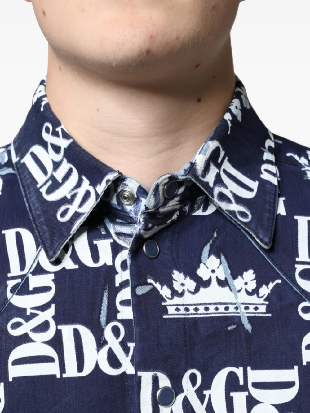 Dolce & Gabbana Crown logoprint denim blouse Blauw