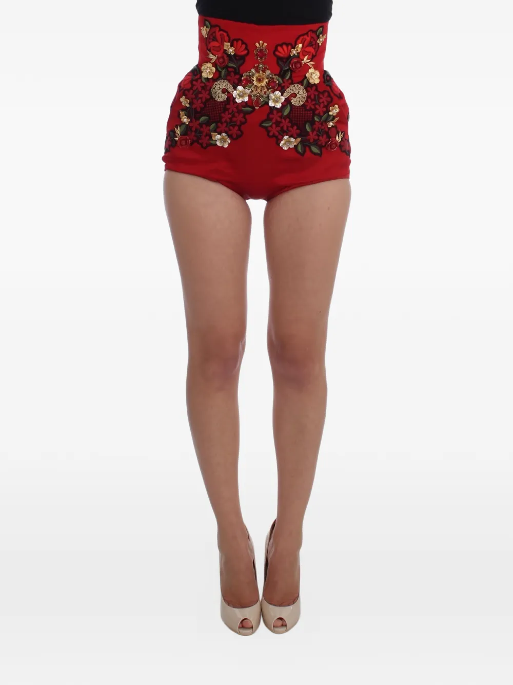 Dolce & Gabbana Shorts verfraaid met kristallen en geborduurde bloemen Rood