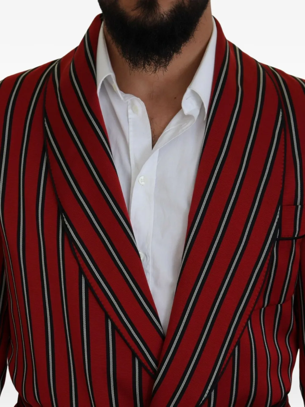Dolce & Gabbana Gestreepte badjas met sjaalkraag Rood