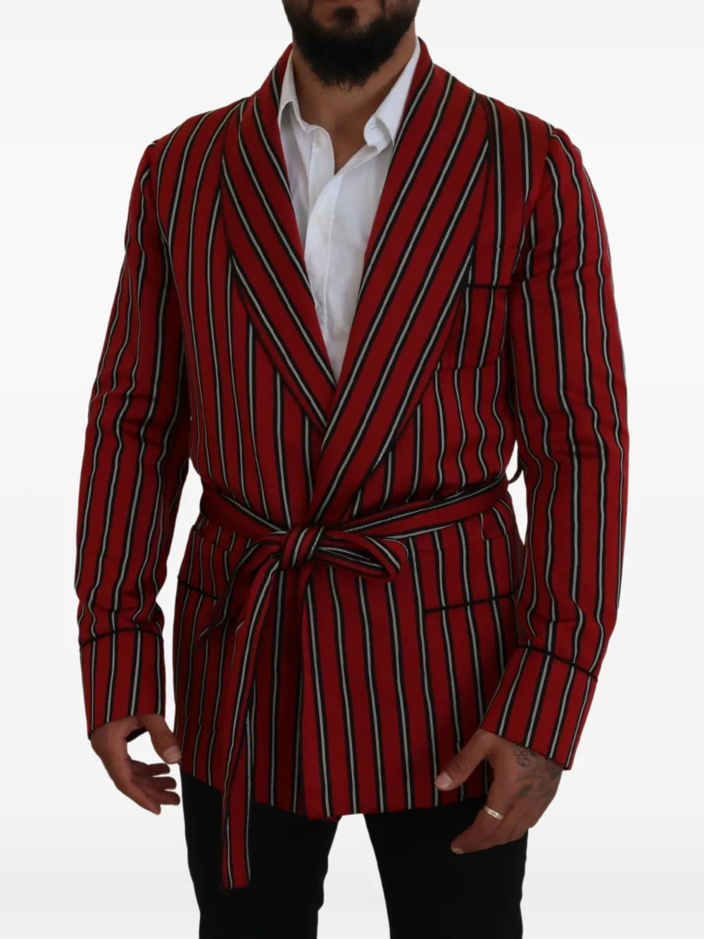 Dolce & Gabbana Gestreepte badjas met sjaalkraag Rood