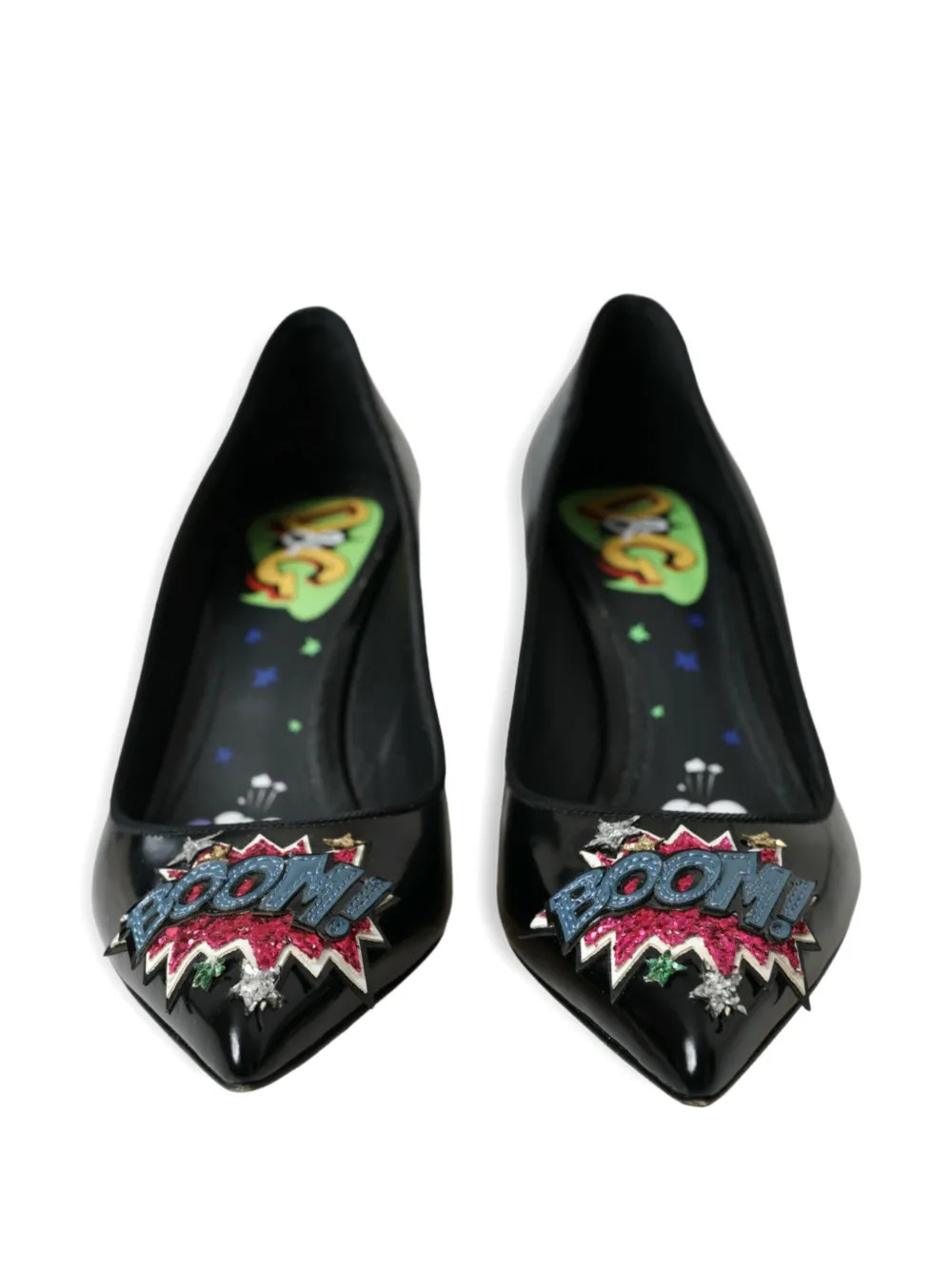 Dolce & Gabbana patch-embellished leather heeled pumps Zwart