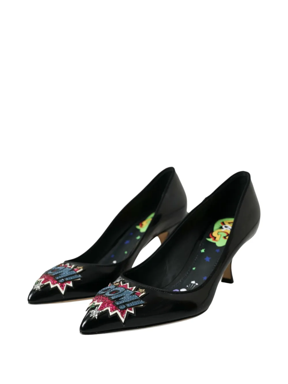 Dolce & Gabbana patch-embellished leather heeled pumps Zwart