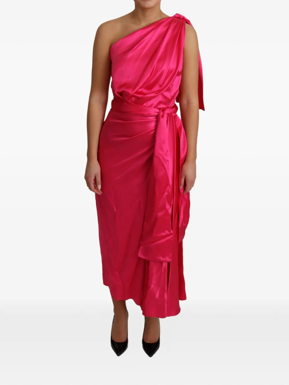 Dolce & Gabbana Abito lungo monospalla con drappeggio - Rosa