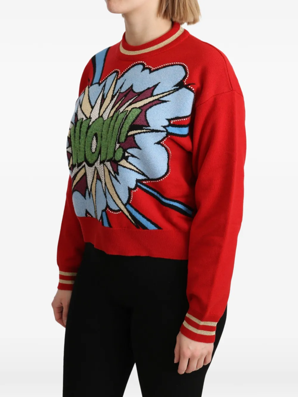 Dolce & Gabbana Trui verfraaid met stras en stripprint Rood