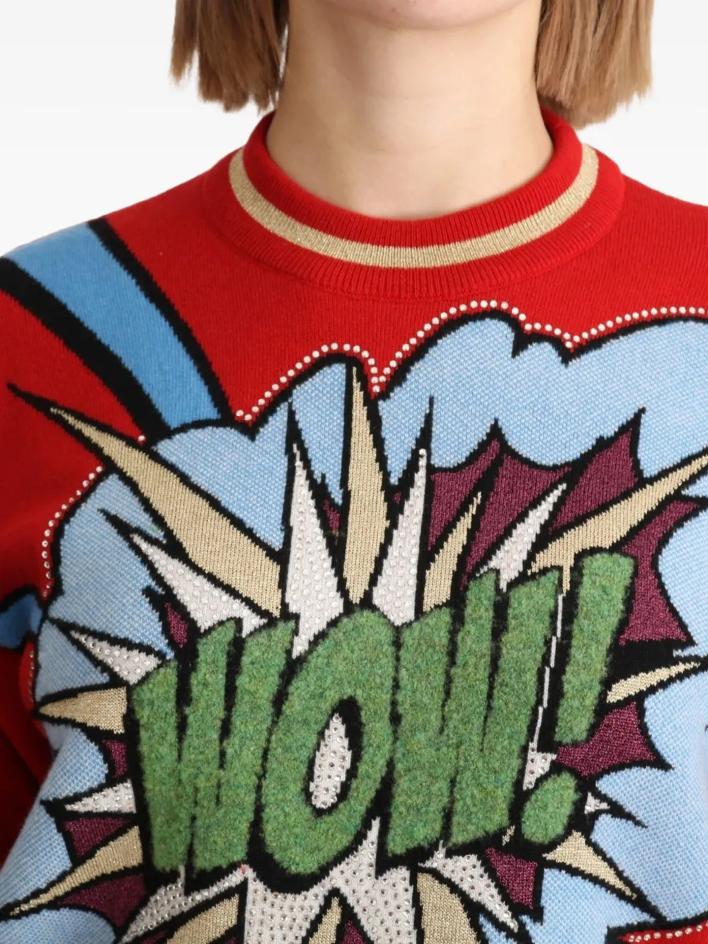 Dolce & Gabbana Trui verfraaid met stras en stripprint Rood