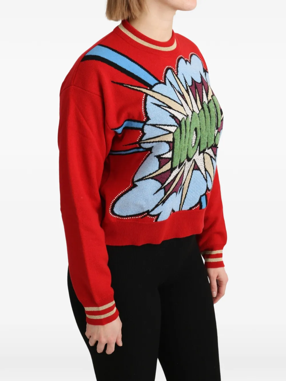 Dolce & Gabbana Trui verfraaid met stras en stripprint Rood