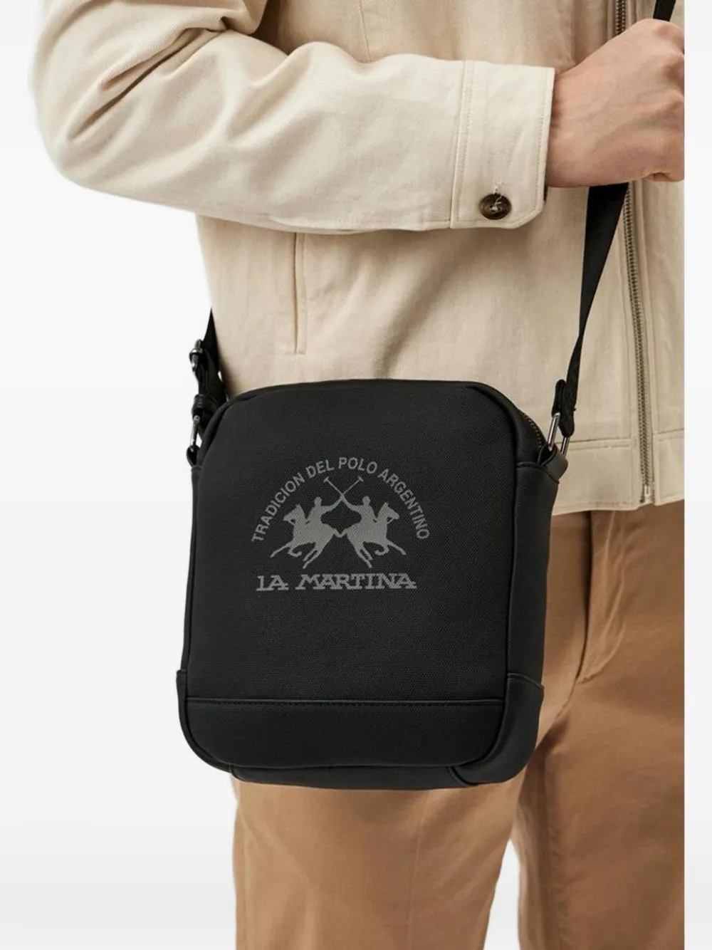 La Martina Messengertas met logoprint Zwart