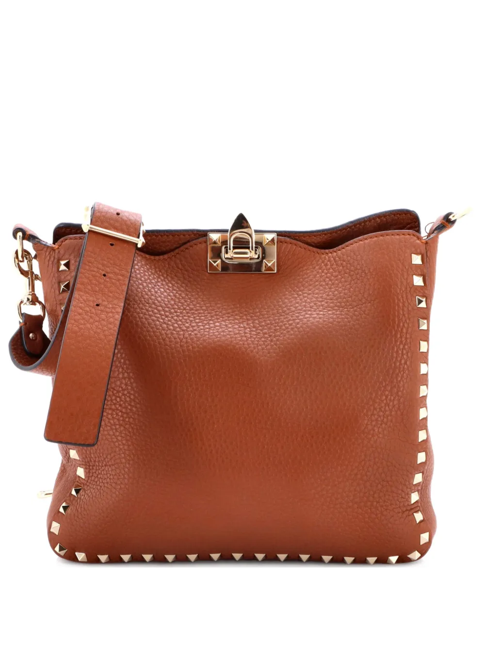 Valentino Garavani Pre-Owned Rockstud Flip Lock Messenger Bag Leather Medium crossbody bag - Marrone