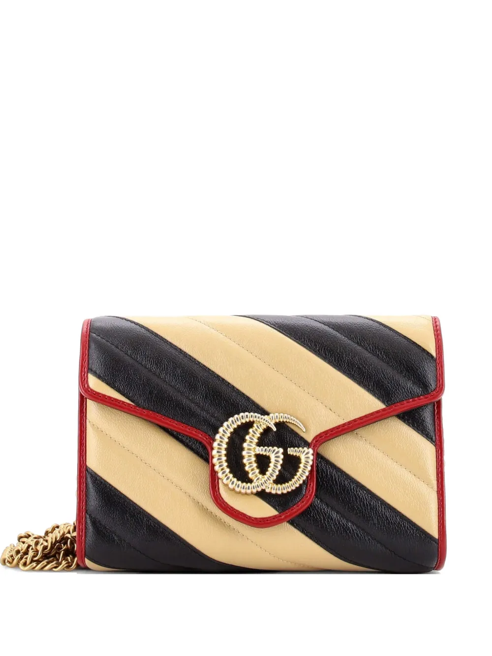 Pre-owned Gucci Gg Marmont Chain Wallet Diagonal Quilted Leather Mini Crossbody Bag In Black