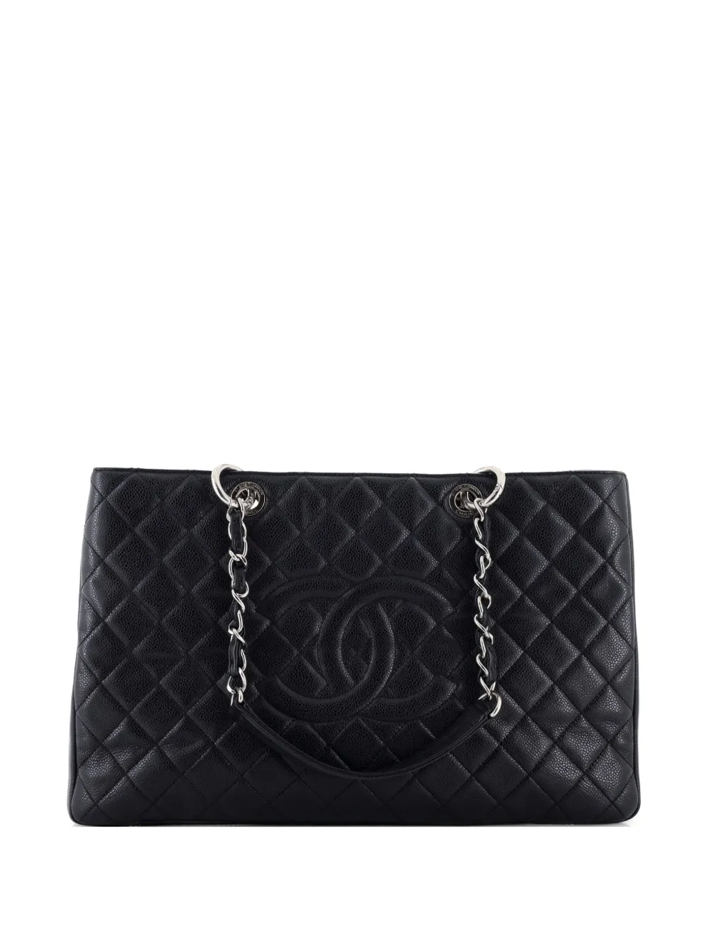 Pre-owned Chanel Grand Shopping Quilted Caviar Xl Tote Bag In Black