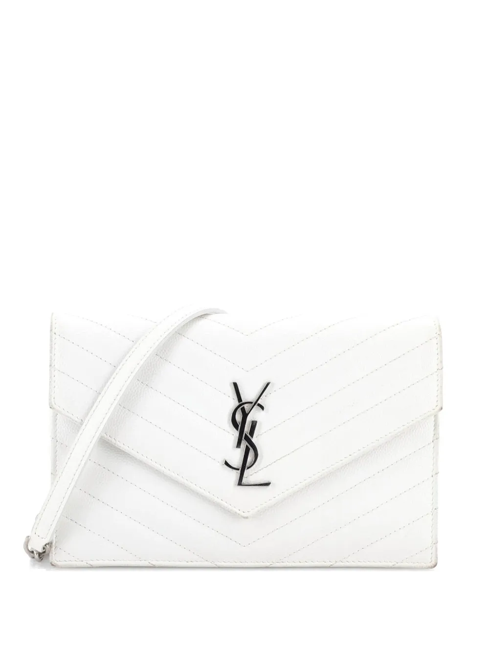 Saint Laurent Pre-Owned Classic Monogram Wallet on Chain Matelasse Chevron Leather Small crossbody bag - Bianco