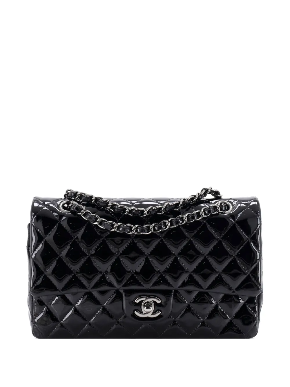 CHANEL Pre-Owned Borsa a spalla Classic Double Flap media in pelle verniciata trapuntata - Nero