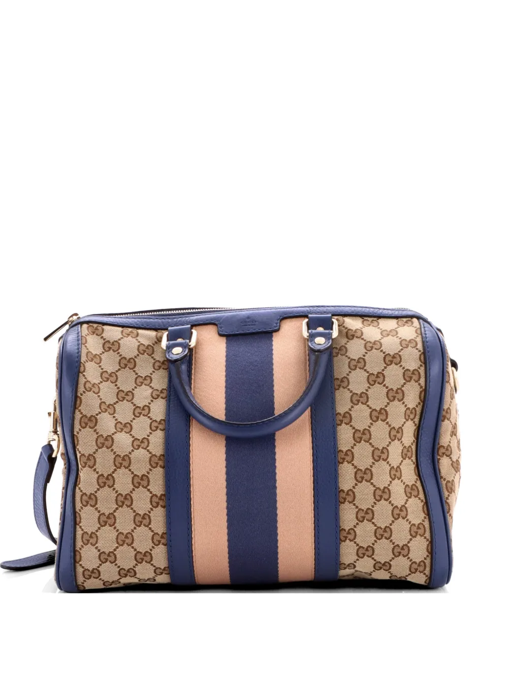 Gucci Pre-Owned Borsa a tracolla Boston media in tela GG con decorazione Web - Blu