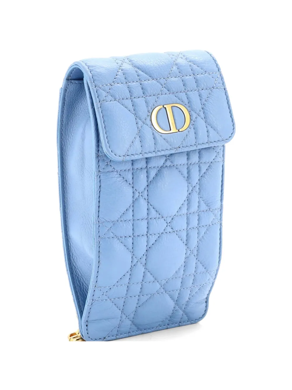  Christian Dior Pre-owned Pouch Per Smartphone Caro In Pelle Di Vitello Trapuntata Con Motivo Cannage E Tracolla A Catena - Blu 