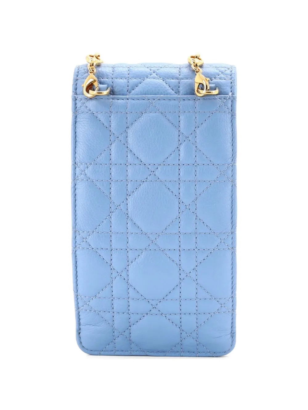  Christian Dior Pre-owned Pouch Per Smartphone Caro In Pelle Di Vitello Trapuntata Con Motivo Cannage E Tracolla A Catena - Blu 