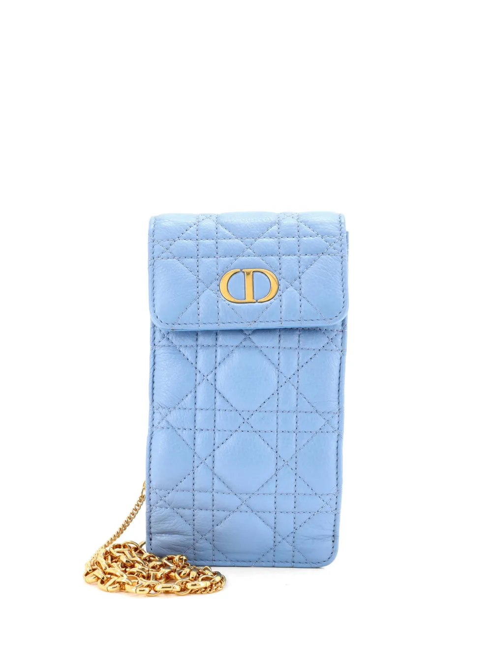 Christian Dior Pre-Owned Caro Phone Holder with Chain Cannage Quilt Calfskin crossbody bag - Blu