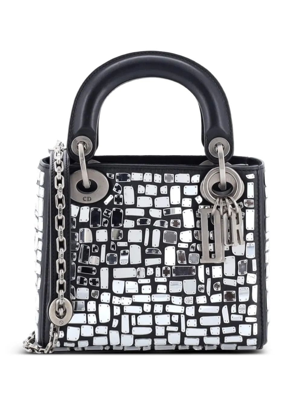 Christian Dior Pre-Owned Borsa a spalla Lady Dior mini in pelle con mosaico di specchi - Nero