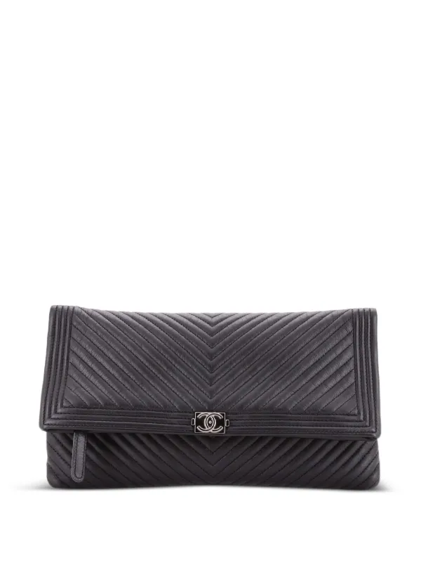 Chanel Pre-owned Boy Beauty CC Chevron Leather Clutch Bag in Black