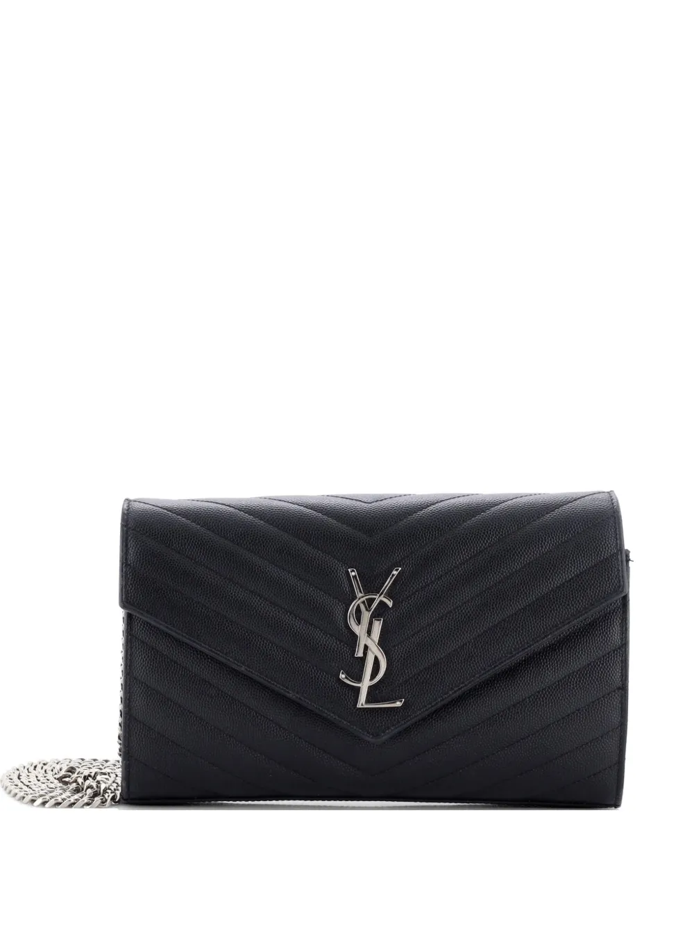 Saint Laurent Pre-Owned Classic Monogram Wallet on Chain Matelasse Chevron Leather Medium crossbody bag - Nero