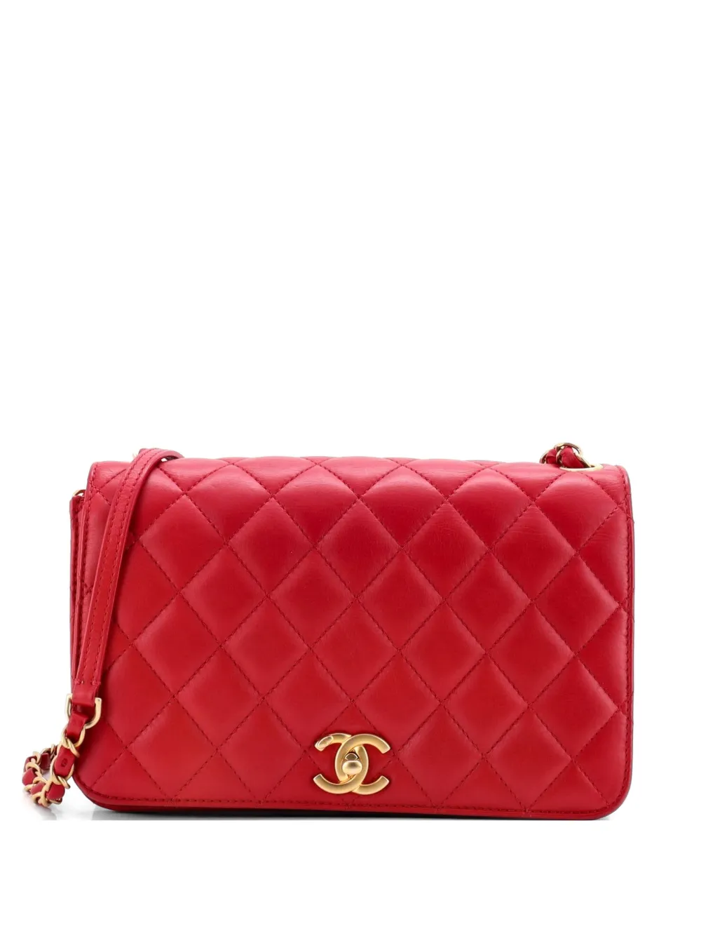 CHANEL Pre-Owned Borsa a tracolla CC media in pelle di vitello trapuntata con battente e catena - Rosso