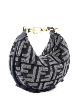 Fendi Pre-Owned Fendigraphy Bag Zucca Denim Nano Hobo Bag | Black