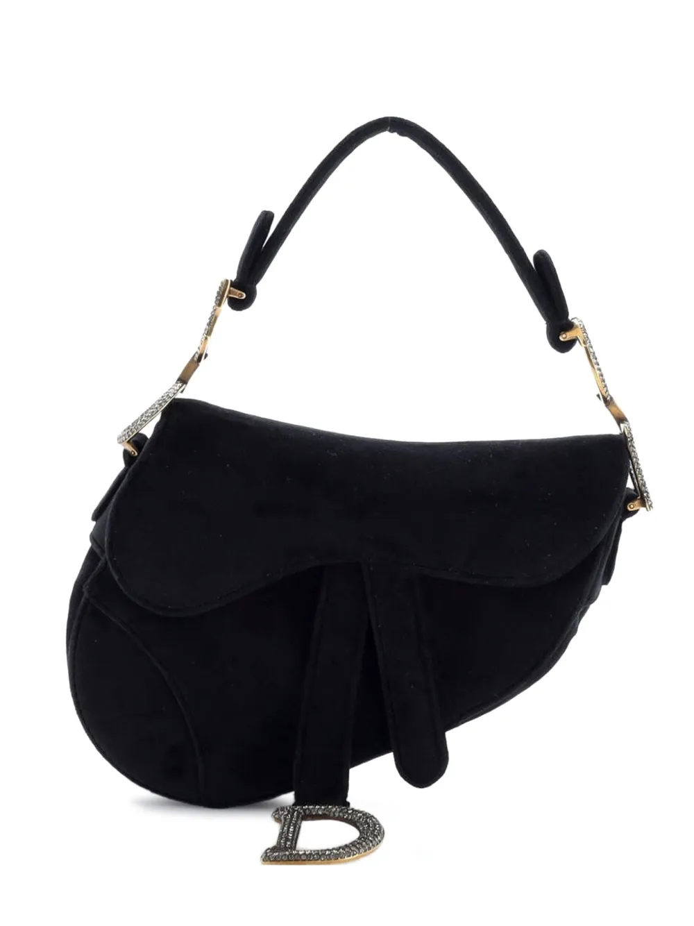 Christian Dior Pre-Owned Saddle Handbag Velvet with Crystals Mini shoulder bag - Black