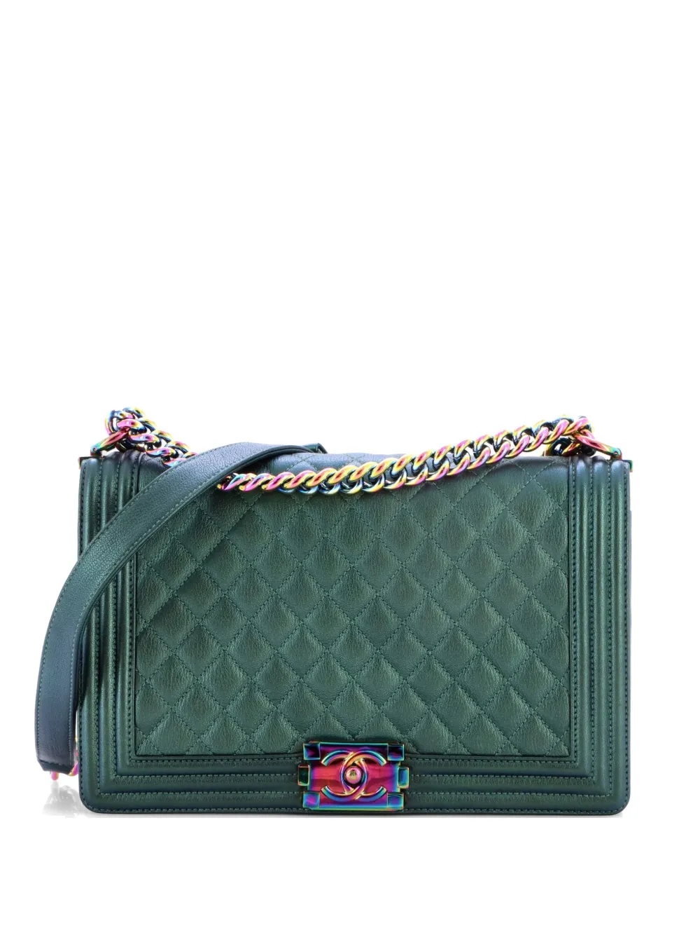 CHANEL Pre-Owned Boy Flap Bag Quilted Iridescent Goatskin New Medium shoulder bag - Verde