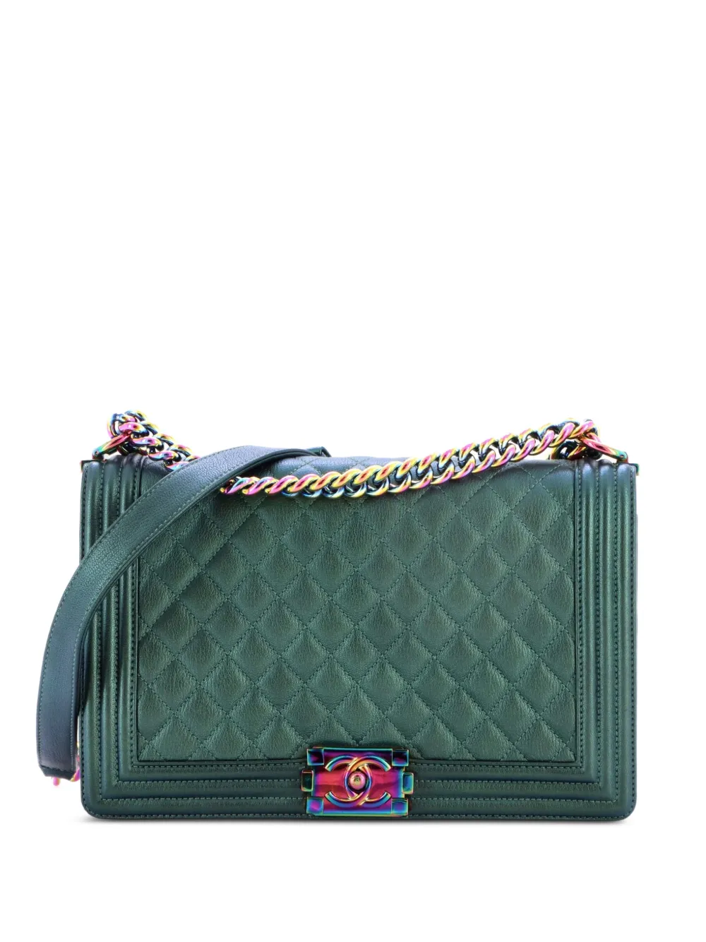 CHANEL Pre-Owned Boy Flap Bag Quilted Iridescent Goatskin New Medium shoulder bag - Verde