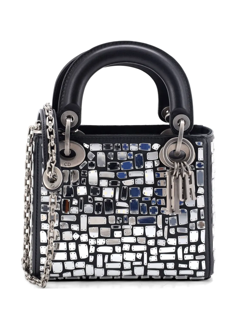 Christian Dior Pre-Owned Borsa a spalla Lady Dior mini in pelle con mosaico di specchi - Nero