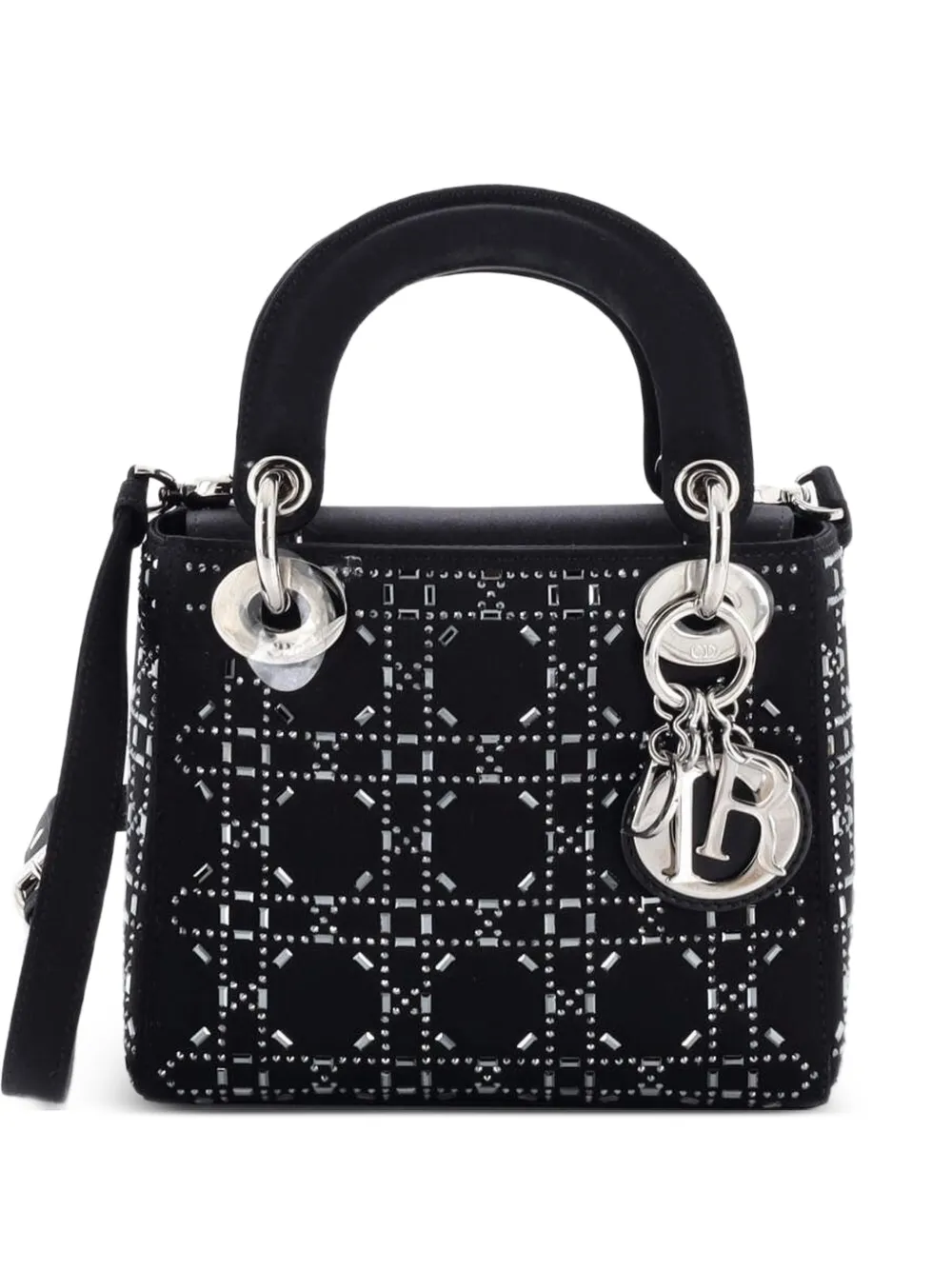 Christian Dior Pre-Owned Lady Dior Bag Crystal Embellished Cannage Quilt Satin Mini satchel - Black