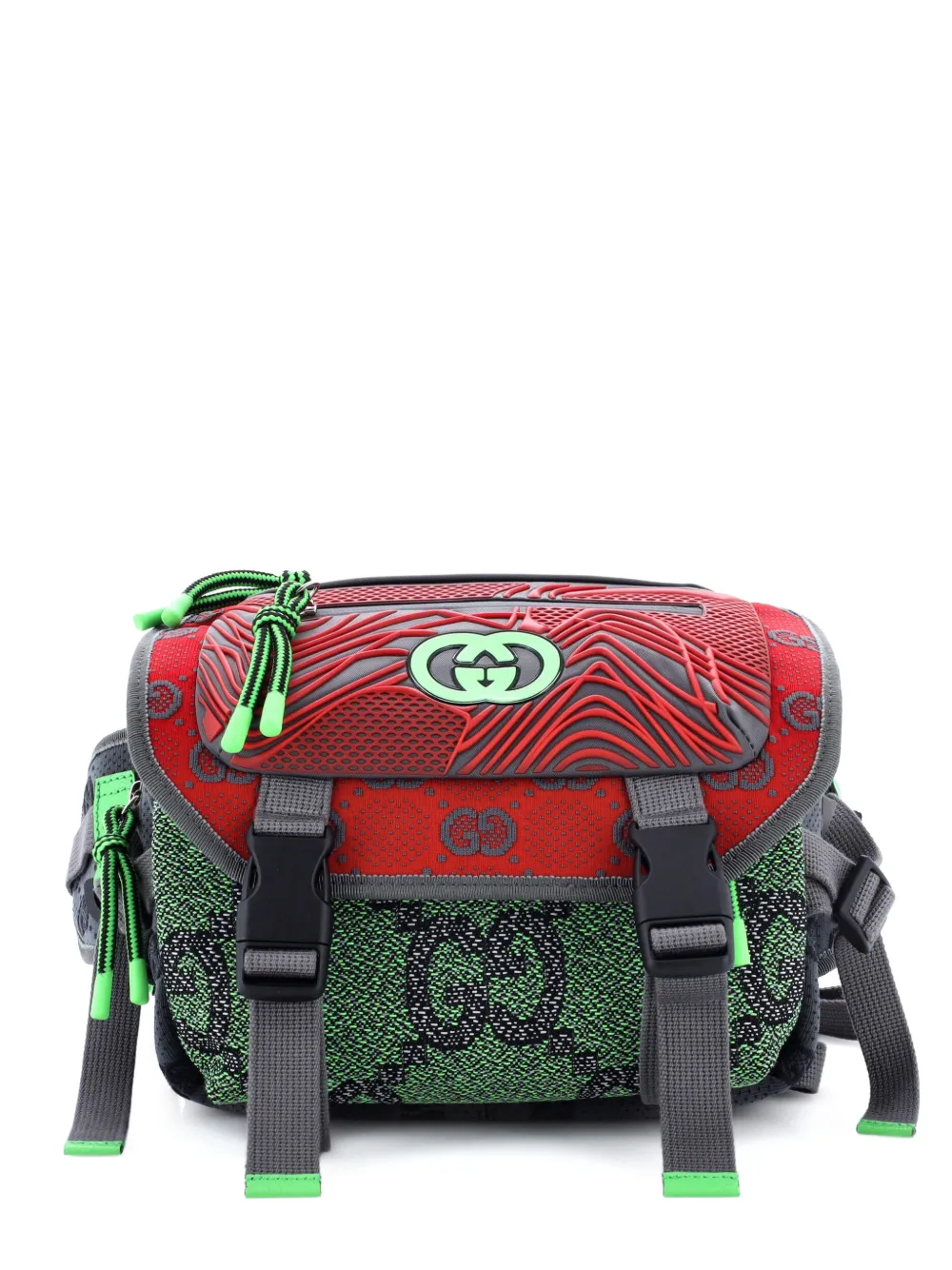 Gucci Pre-Owned Zaino in tessuto GG e gomma con battente e fibbie - Rosso