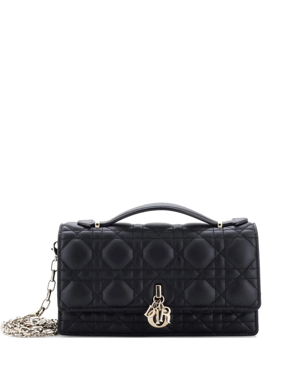 Christian Dior Pre-Owned My Dior Top Handle Flap Bag Cannage Quilt Lambskin Mini crossbody bag - Nero