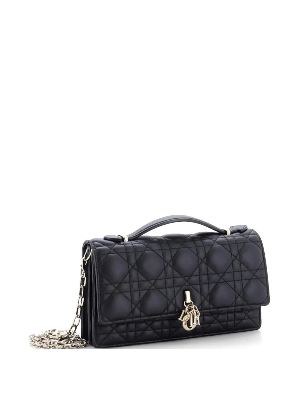  Christian Dior Pre-owned My Dior Top Handle Flap Bag Cannage Quilt Lambskin Mini Crossbody Bag - Noir 