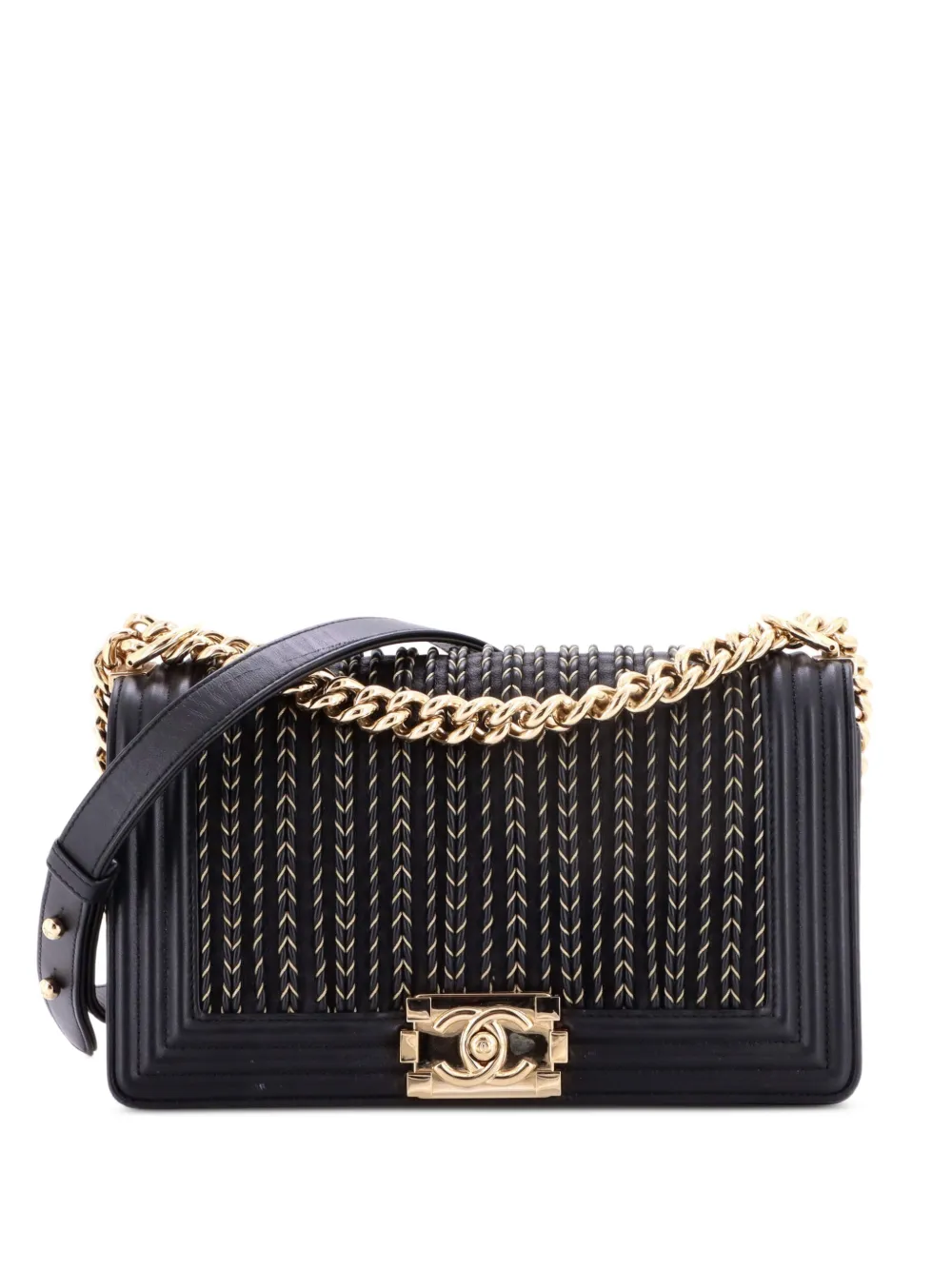 CHANEL Pre-Owned Boy Flap Bag Braided Woven Lambskin Old Medium shoulder bag - Nero